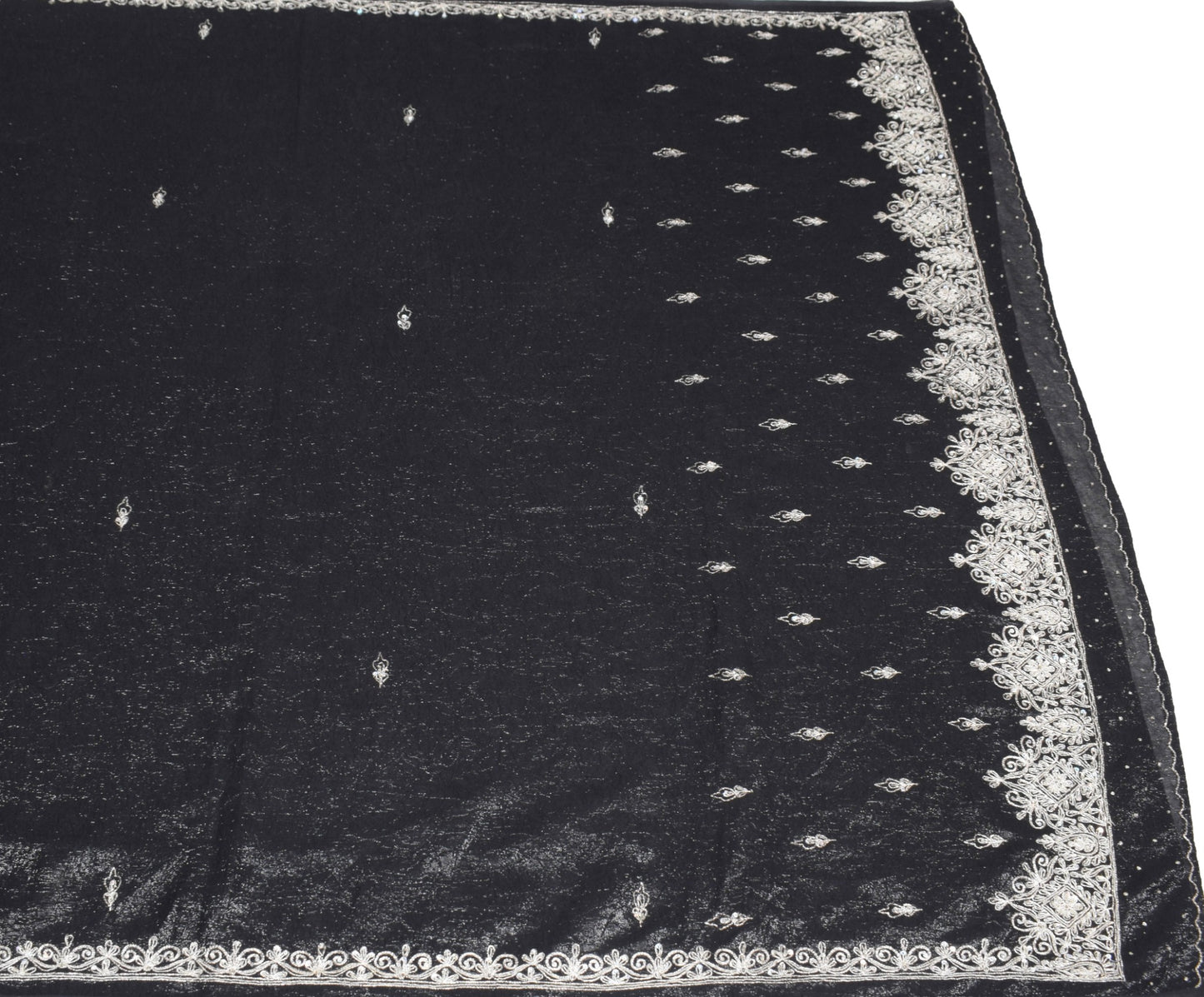 Sushila Vintage Black Cocktail Saree Hand Beaded Zardozi Shimmer 6Yd Sari Fabric