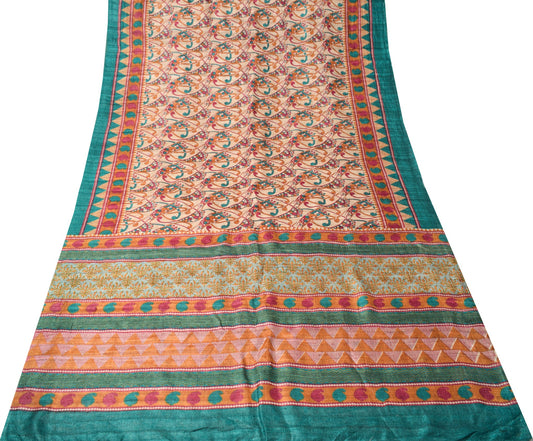 Sushila Vintage Cream Heavy Sarees Pure Handloom Khadi Print Woven Sari Fabric