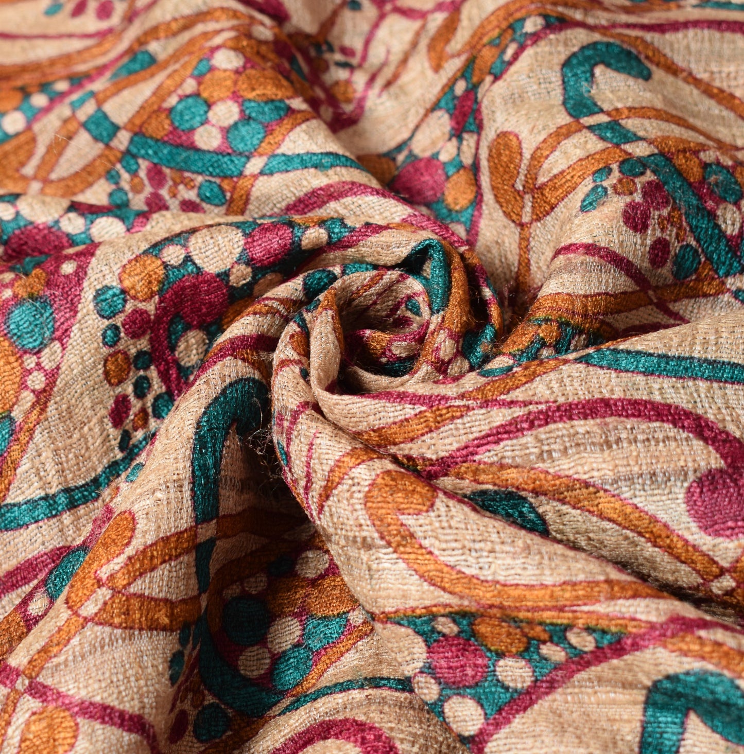 Sushila Vintage Cream Heavy Sarees Pure Handloom Khadi Print Woven Sari Fabric