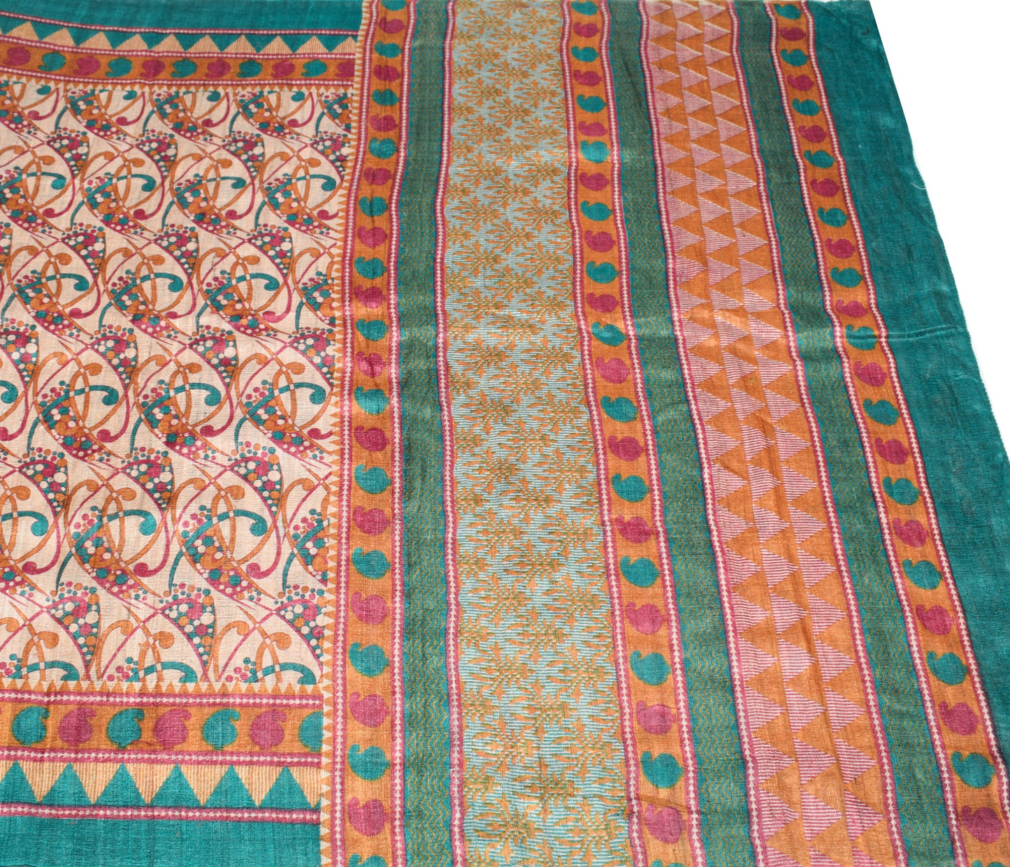 Sushila Vintage Cream Heavy Sarees Pure Handloom Khadi Print Woven Sari Fabric