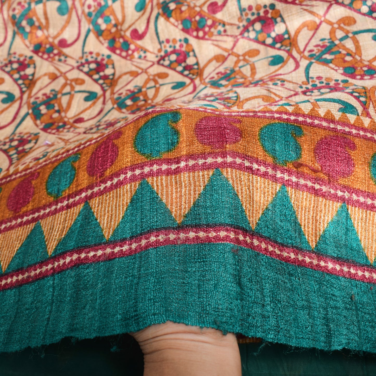 Sushila Vintage Cream Heavy Sarees Pure Handloom Khadi Print Woven Sari Fabric