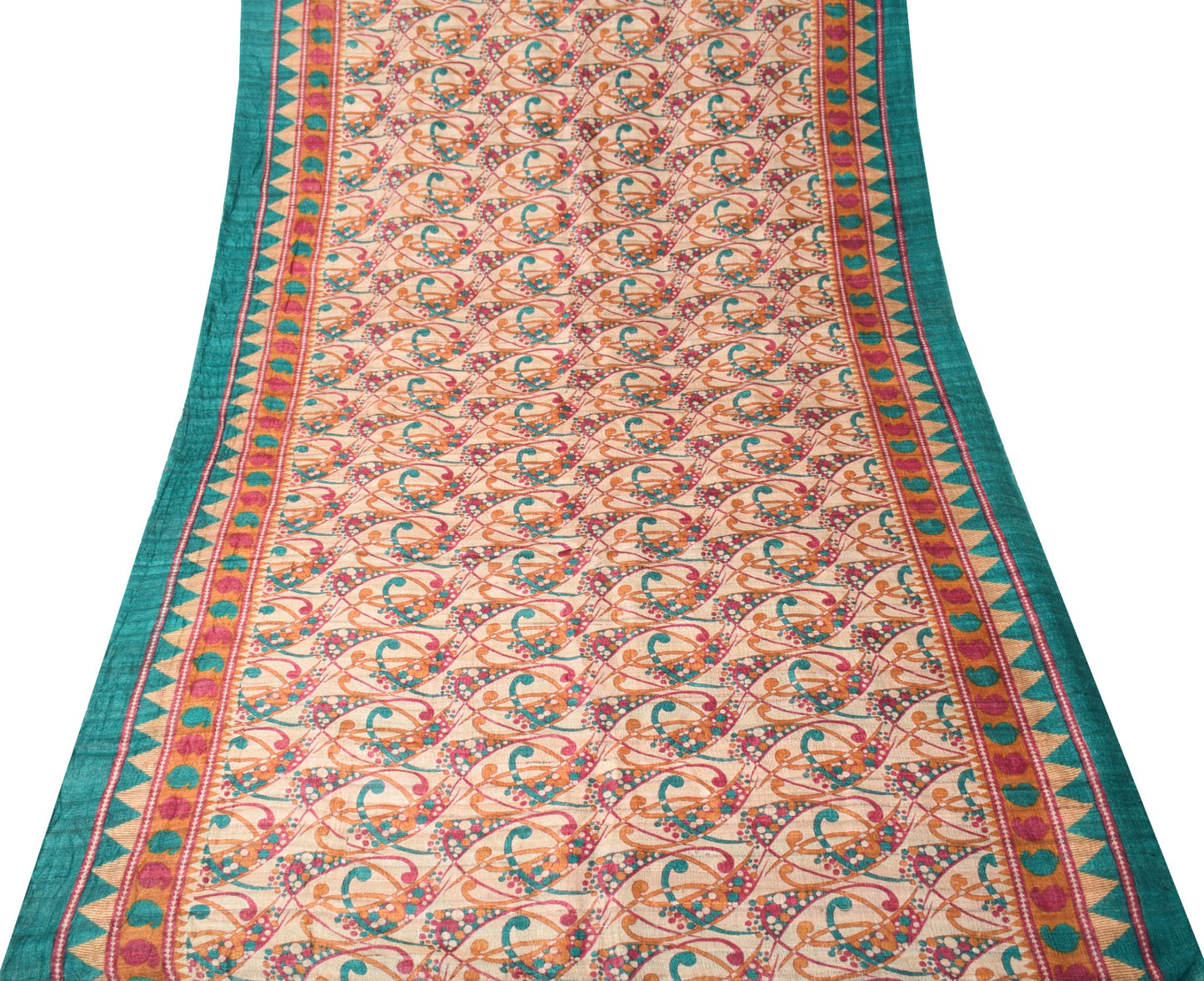 Sushila Vintage Cream Heavy Sarees Pure Handloom Khadi Print Woven Sari Fabric