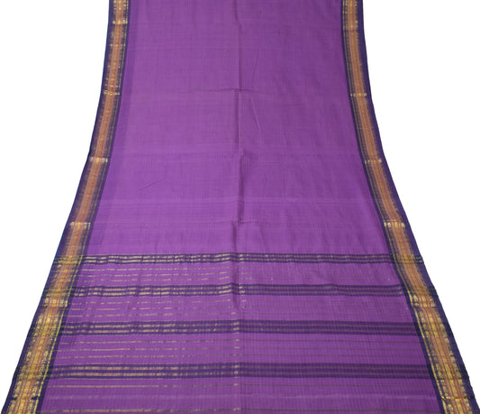 Sushila Vintage Purple Handloom Saree Checks Woven Pure Cotton 6 YardSari Fabric