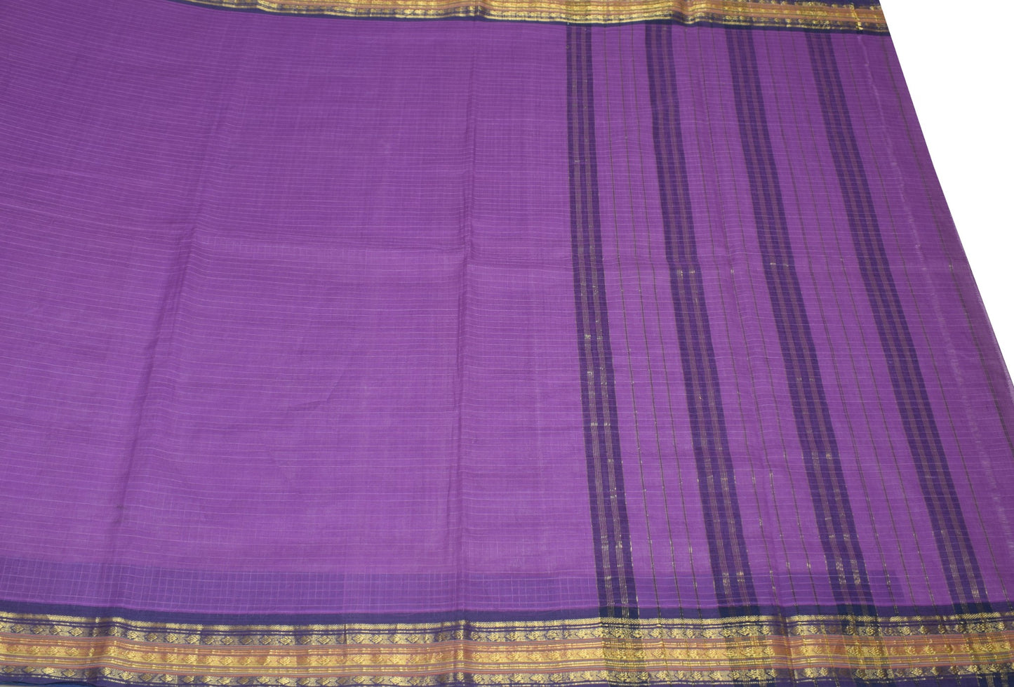 Sushila Vintage Purple Handloom Saree Checks Woven Pure Cotton 6 YardSari Fabric