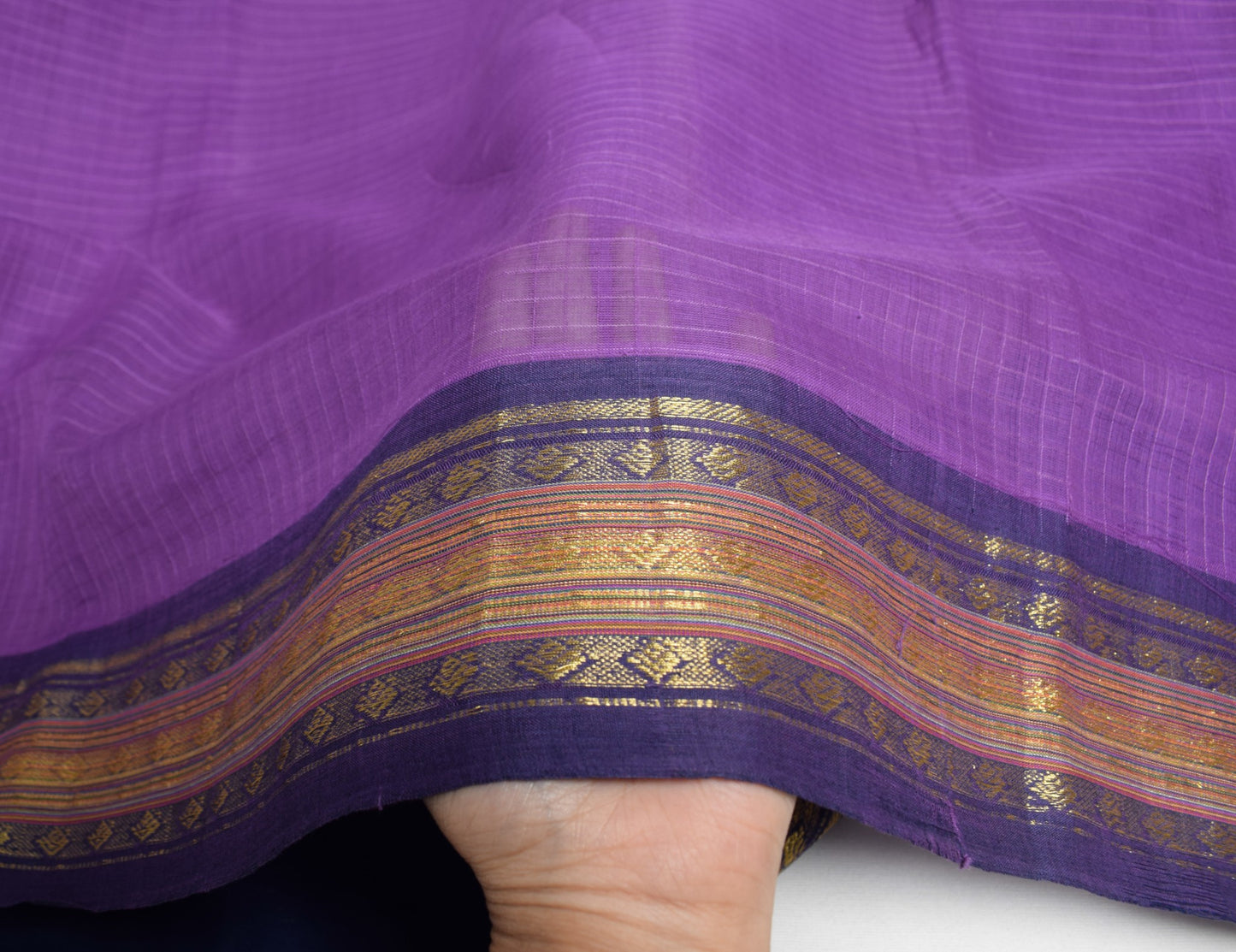 Sushila Vintage Purple Handloom Saree Checks Woven Pure Cotton 6 YardSari Fabric