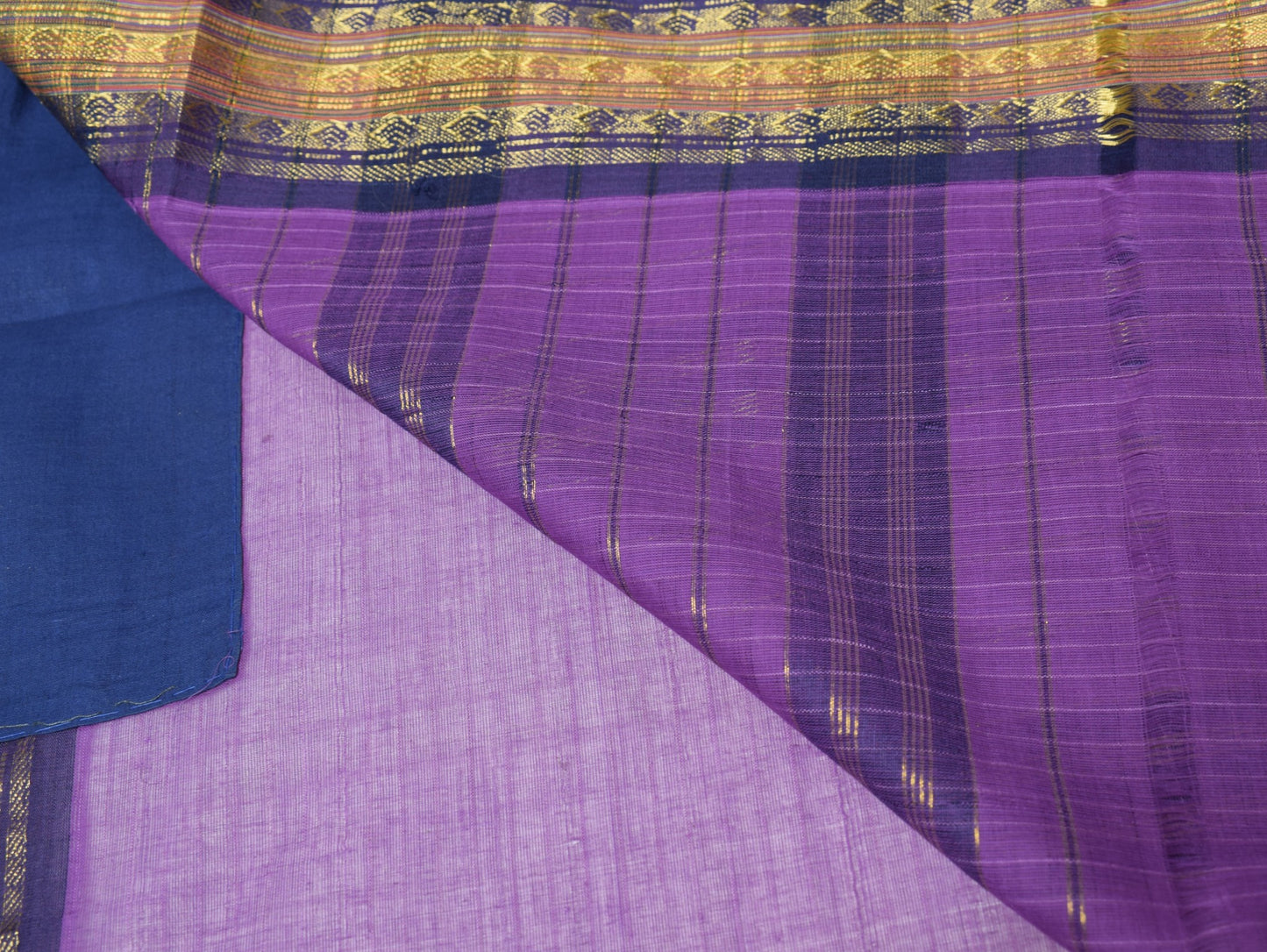 Sushila Vintage Purple Handloom Saree Checks Woven Pure Cotton 6 YardSari Fabric
