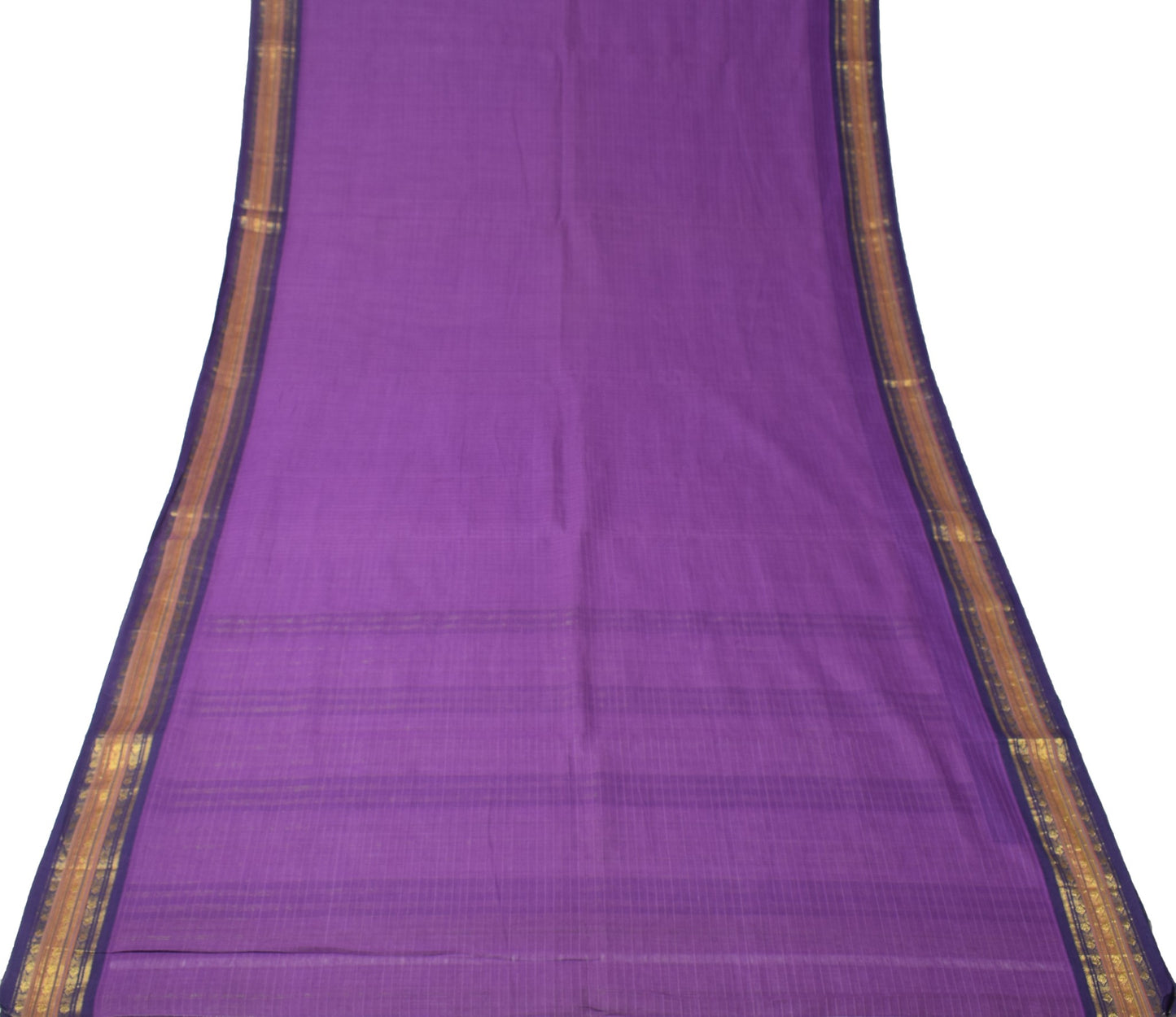 Sushila Vintage Purple Handloom Saree Checks Woven Pure Cotton 6 YardSari Fabric