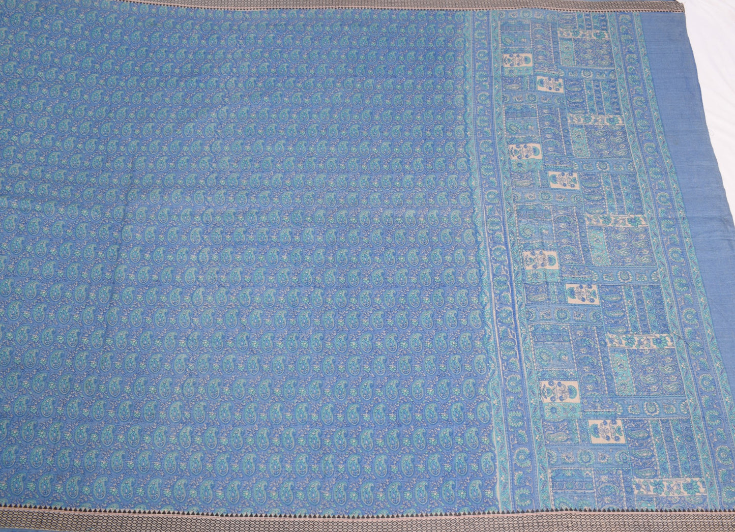 Sushila Vintage Steel Blue Saree Pure Cotton Silk Handprinted 6 Yard Sari Fabric