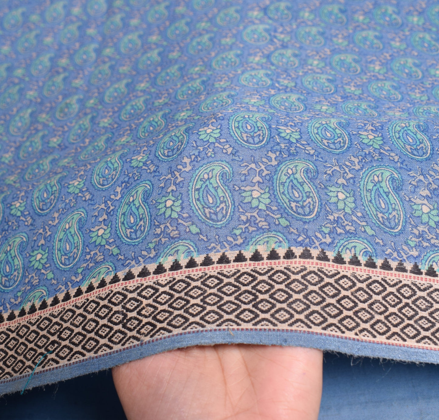 Sushila Vintage Steel Blue Saree Pure Cotton Silk Handprinted 6 Yard Sari Fabric