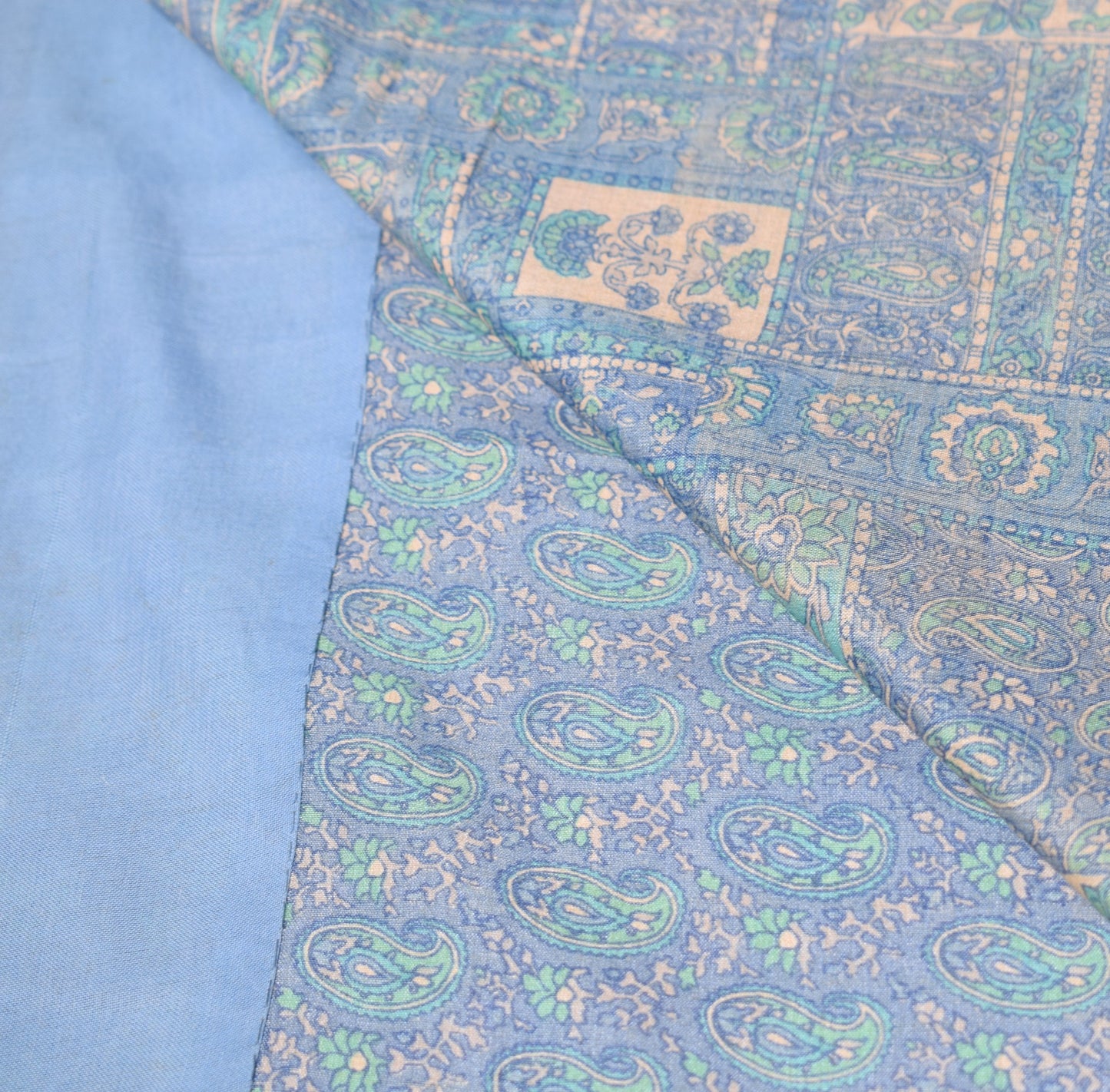 Sushila Vintage Steel Blue Saree Pure Cotton Silk Handprinted 6 Yard Sari Fabric