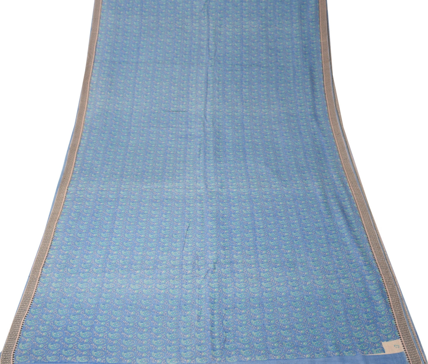 Sushila Vintage Steel Blue Saree Pure Cotton Silk Handprinted 6 Yard Sari Fabric