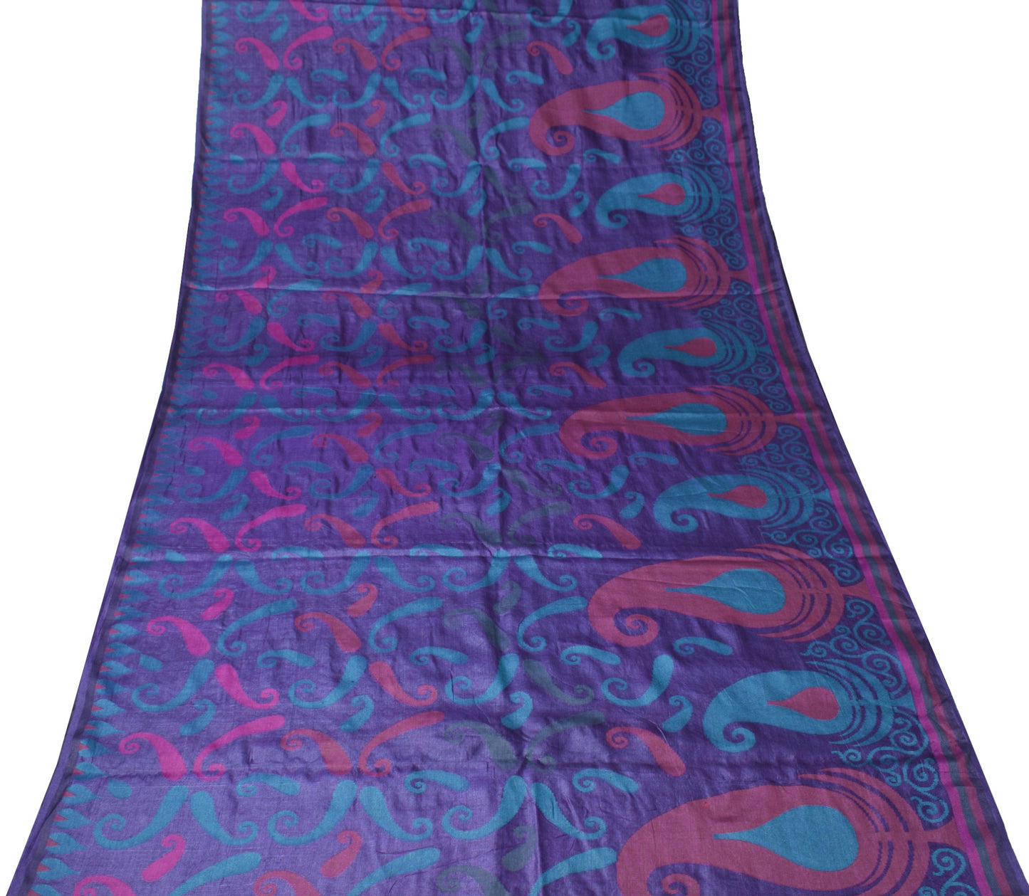 Sushila Vintage Pure Tussar Silk Saree Purple Paisley Woven Soft 5Yd Sari Fabric