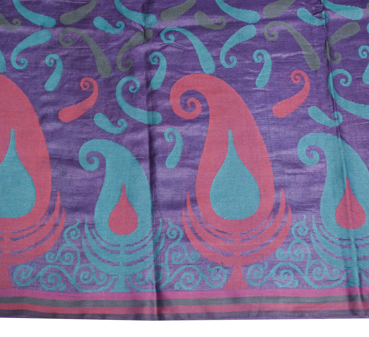 Sushila Vintage Pure Tussar Silk Saree Purple Paisley Woven Soft 5Yd Sari Fabric