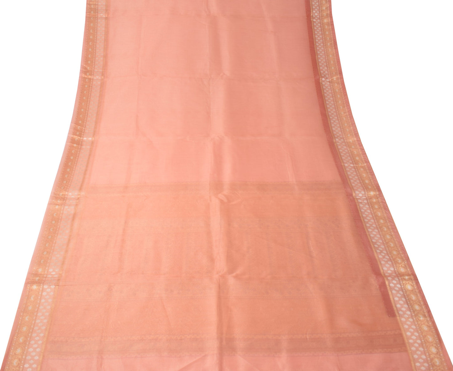 Sushila Vintage Peach Saree Pure Silk Stripes Woven Zari Border Sari CraftFabric