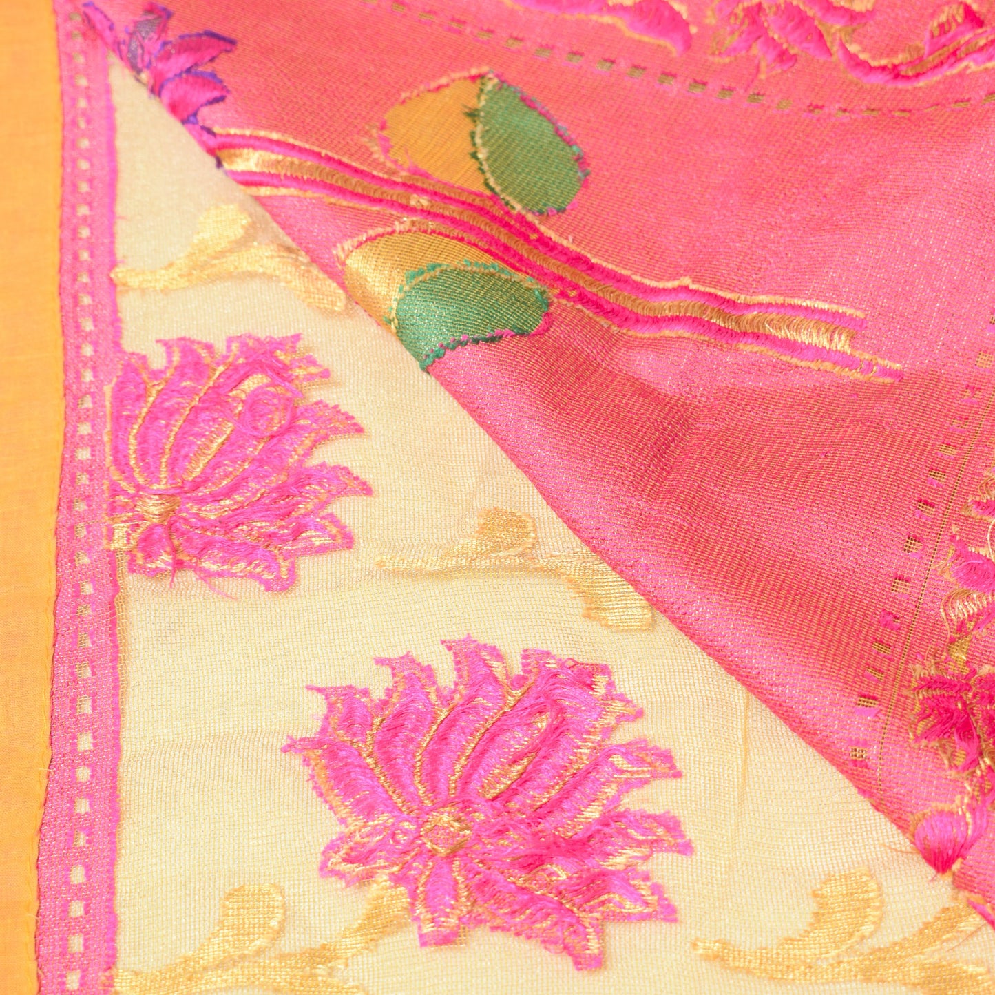 Sushila Vintage Yellow & Pink Sari Bengal handloom Jamdani Art Silk Saree Fabric