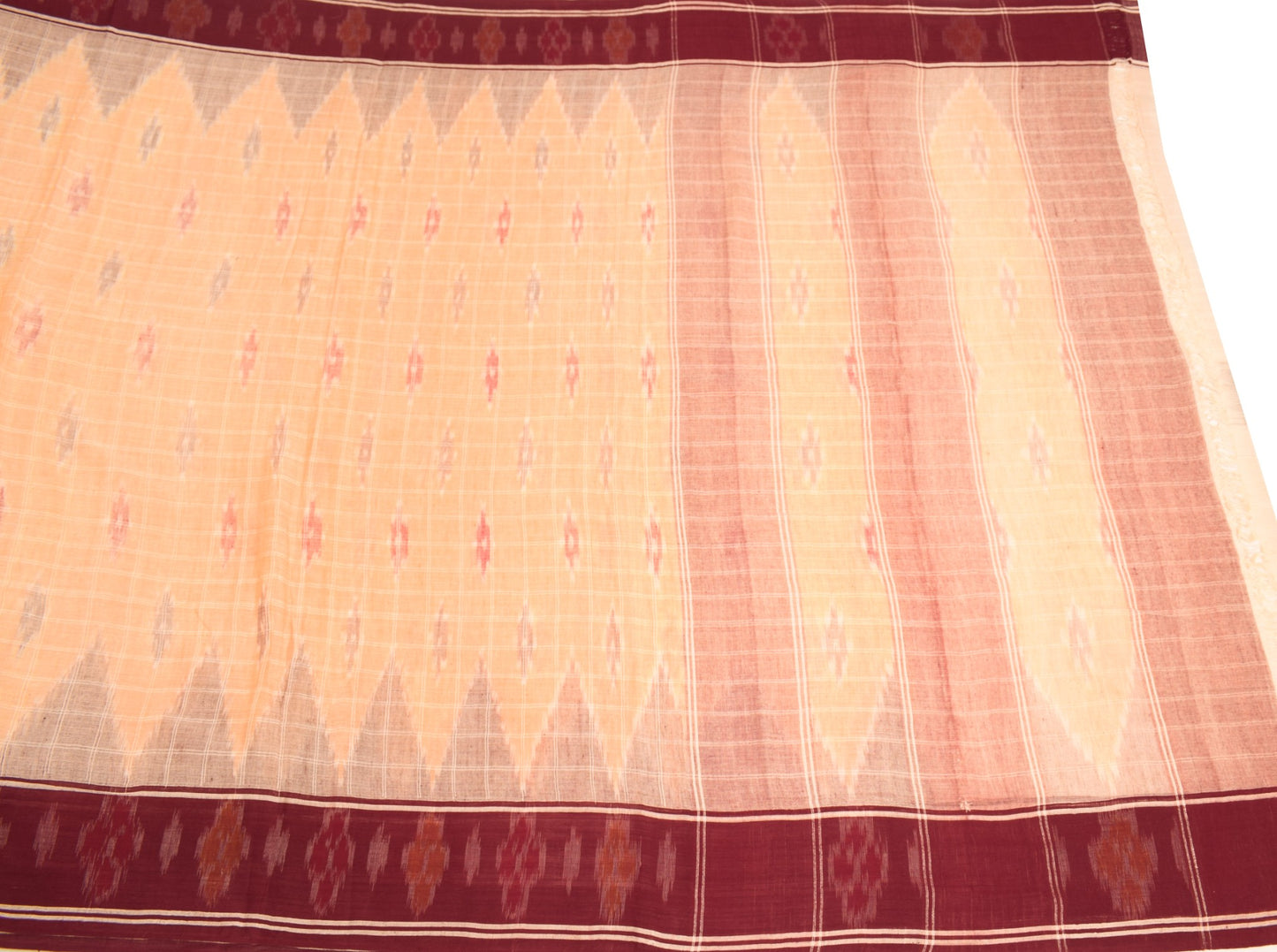 Sushila Vintage Pure Cotton Saree Peach Hand Woven Ikat Patola Sari Craft Fabric