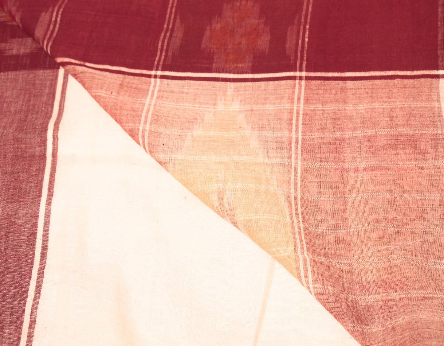 Sushila Vintage Pure Cotton Saree Peach Hand Woven Ikat Patola Sari Craft Fabric