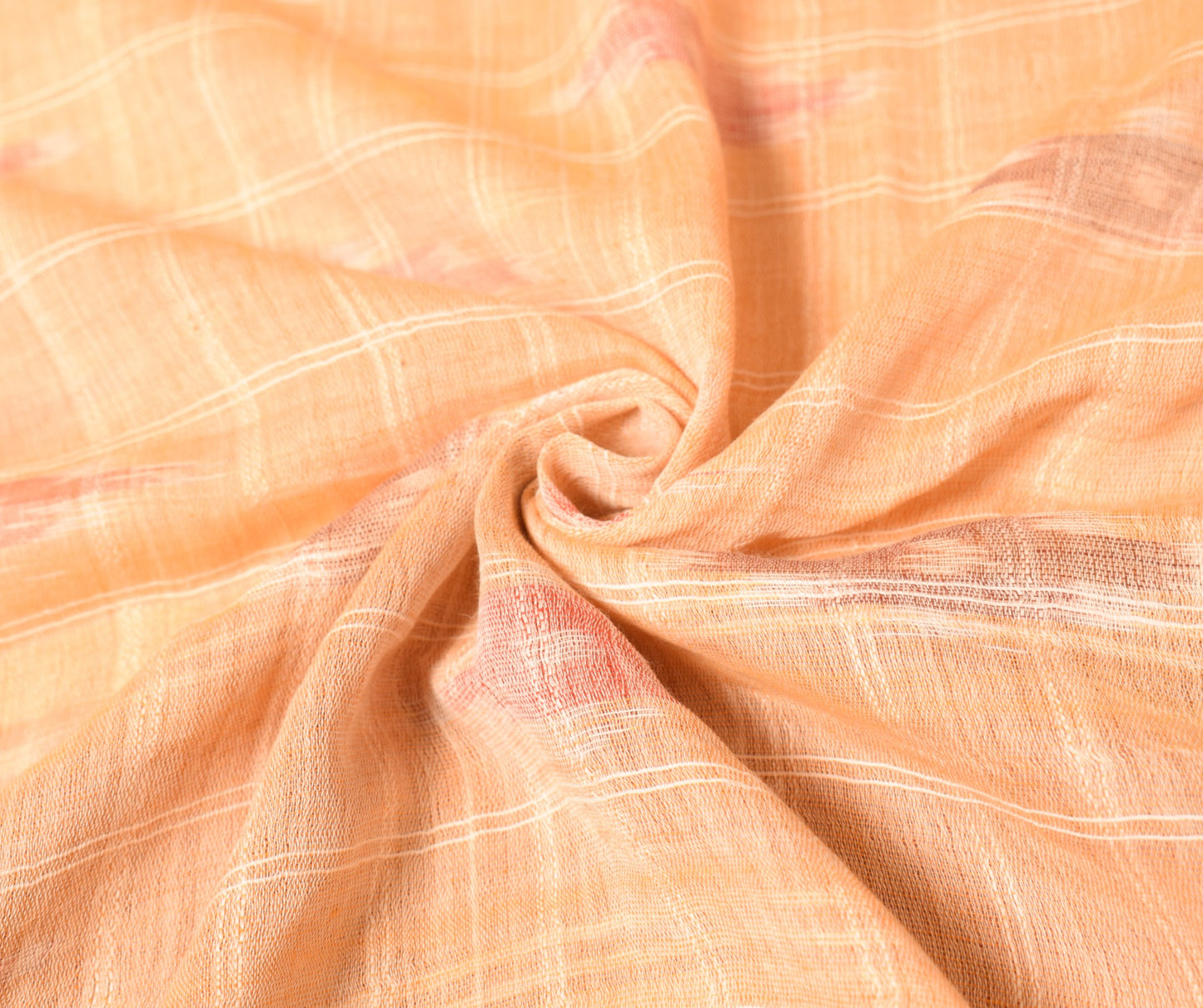Sushila Vintage Pure Cotton Saree Peach Hand Woven Ikat Patola Sari Craft Fabric