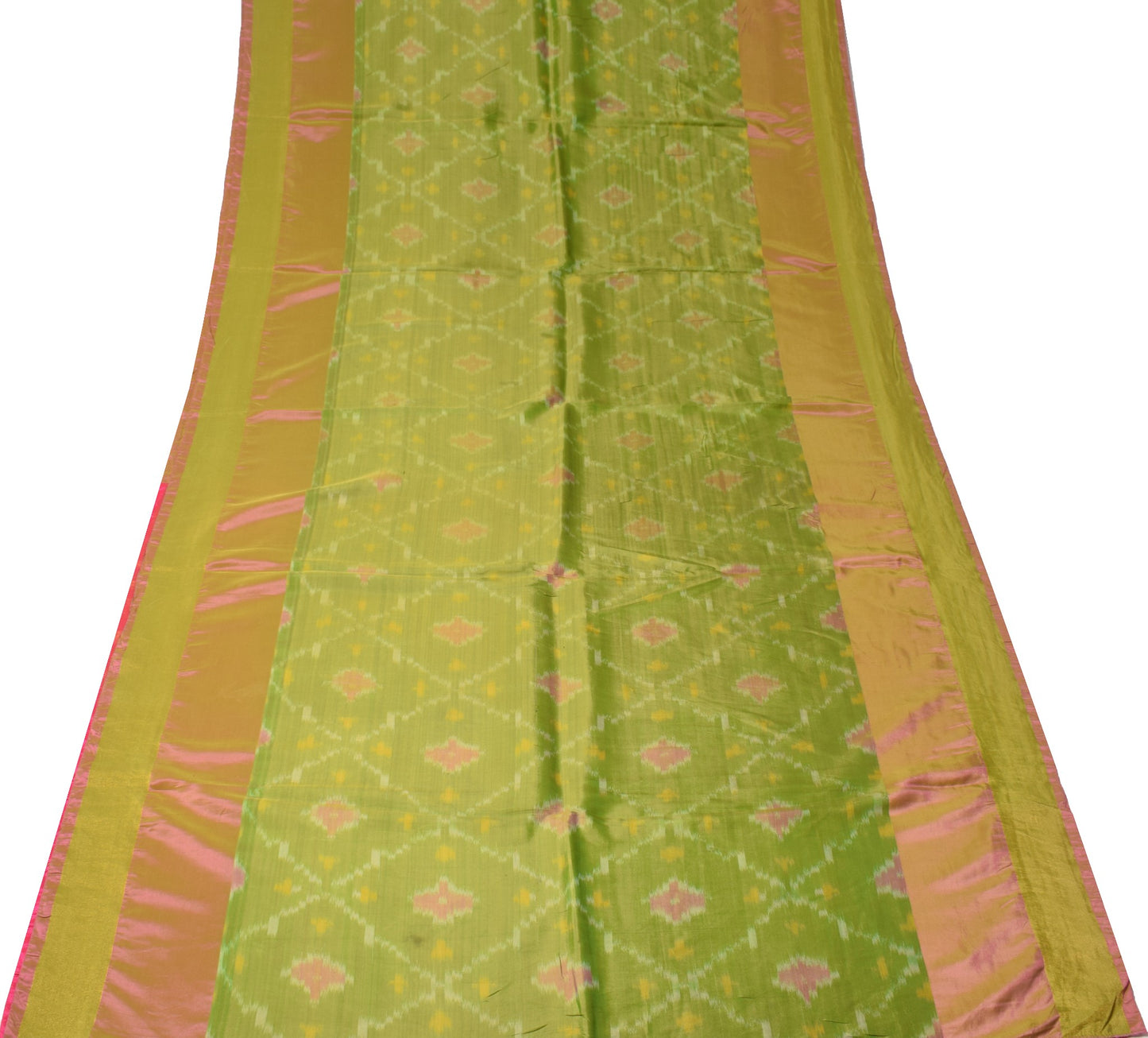 Sushila Vintage Uppada Pochampally Saree Handwoven Pure Silk Green Craft Fabric