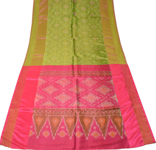 Sushila Vintage Uppada Pochampally Saree Handwoven Pure Silk Green Craft Fabric