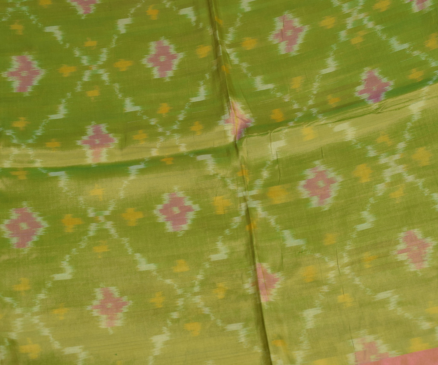 Sushila Vintage Uppada Pochampally Saree Handwoven Pure Silk Green Craft Fabric