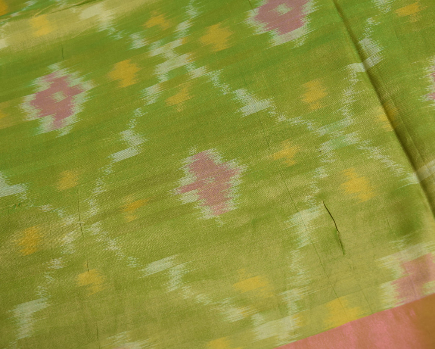 Sushila Vintage Uppada Pochampally Saree Handwoven Pure Silk Green Craft Fabric