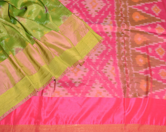 Sushila Vintage Uppada Pochampally Saree Handwoven Pure Silk Green Craft Fabric
