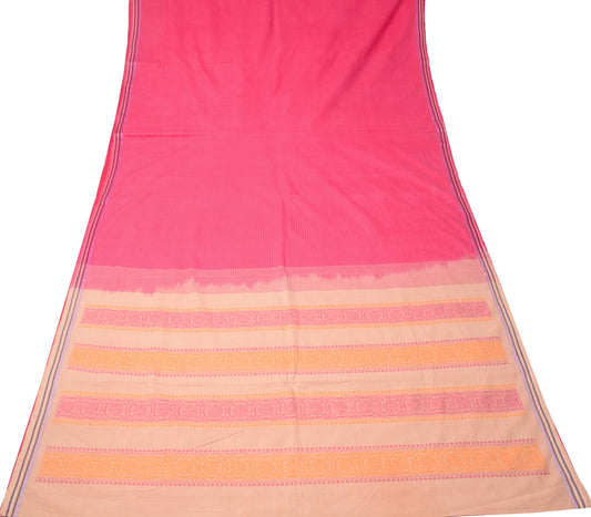 Sushila Vintage Stripes Pink Saree Pure Cotton Handloom Woven Soft Sari Fabric