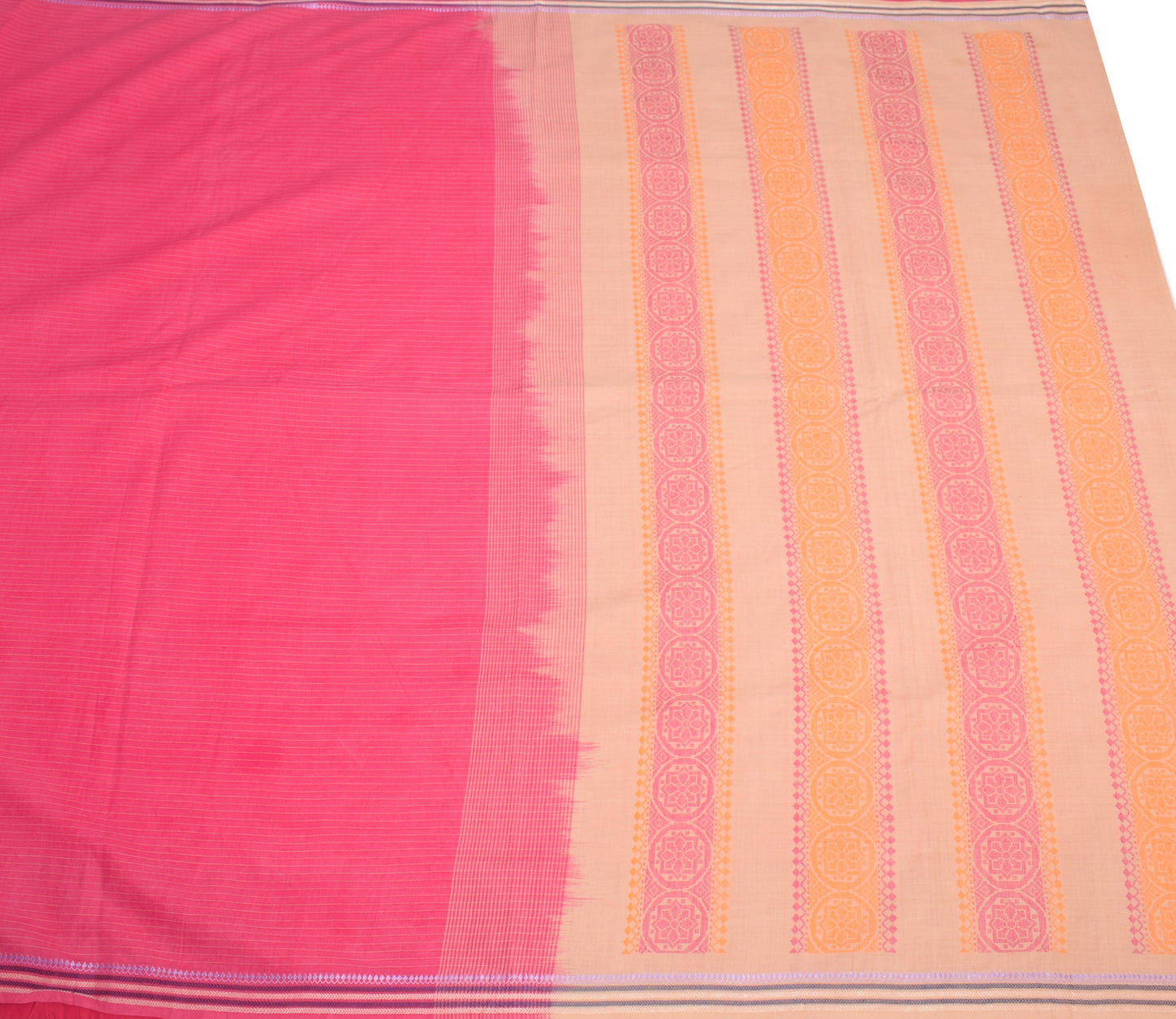 Sushila Vintage Stripes Pink Saree Pure Cotton Handloom Woven Soft Sari Fabric