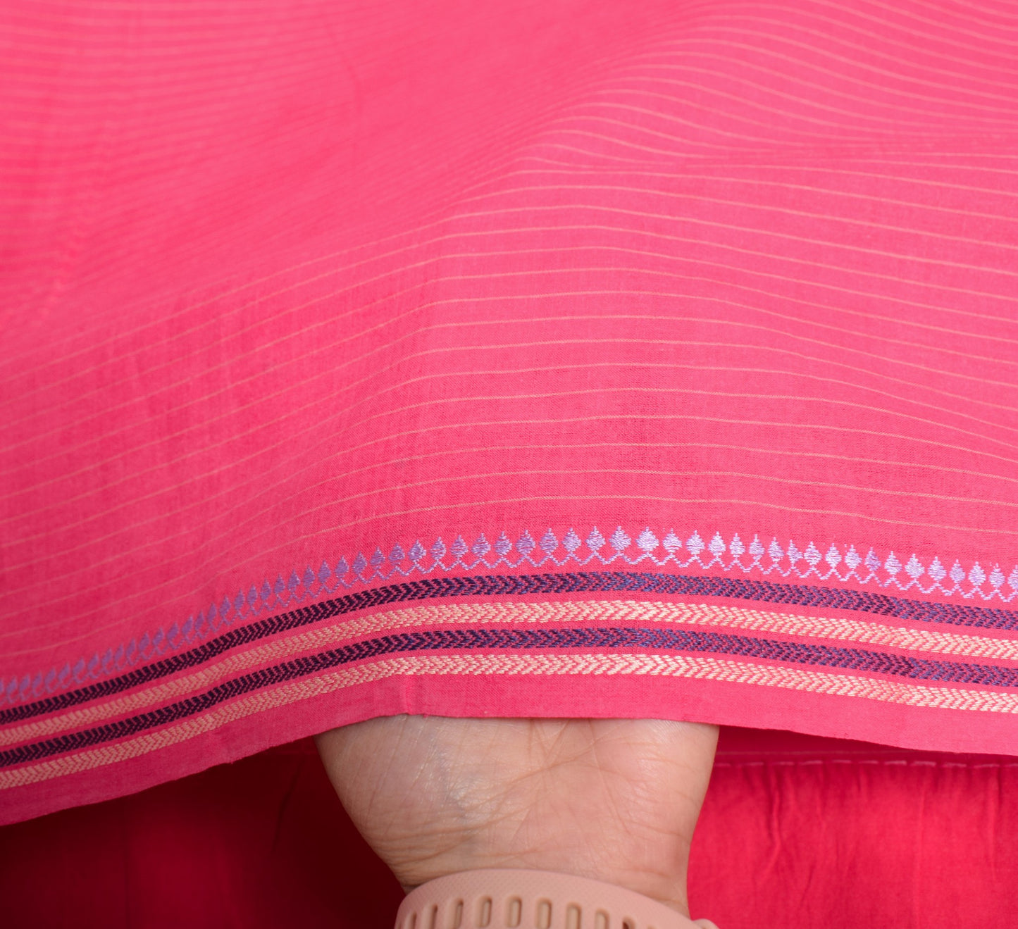 Sushila Vintage Stripes Pink Saree Pure Cotton Handloom Woven Soft Sari Fabric