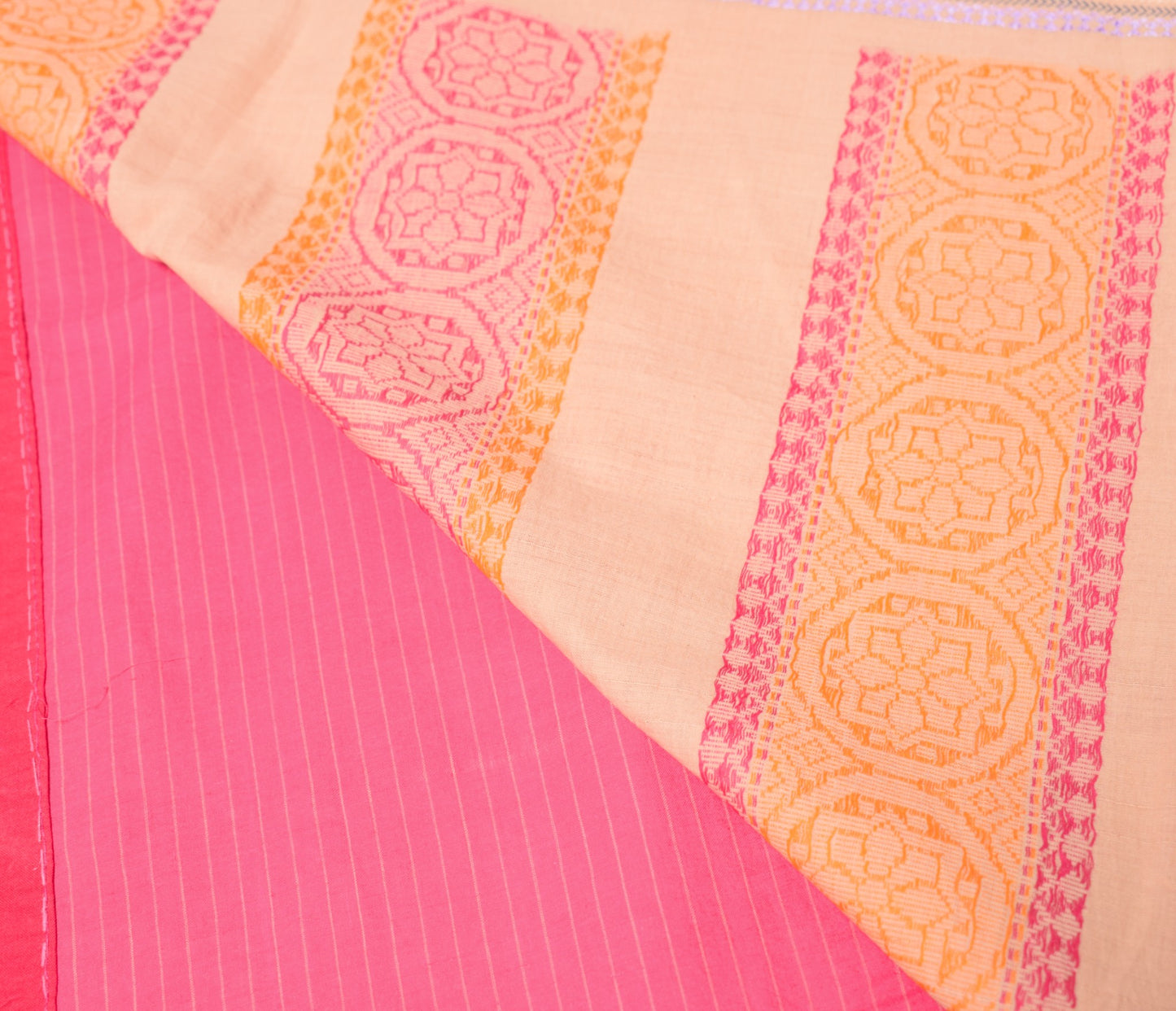 Sushila Vintage Stripes Pink Saree Pure Cotton Handloom Woven Soft Sari Fabric