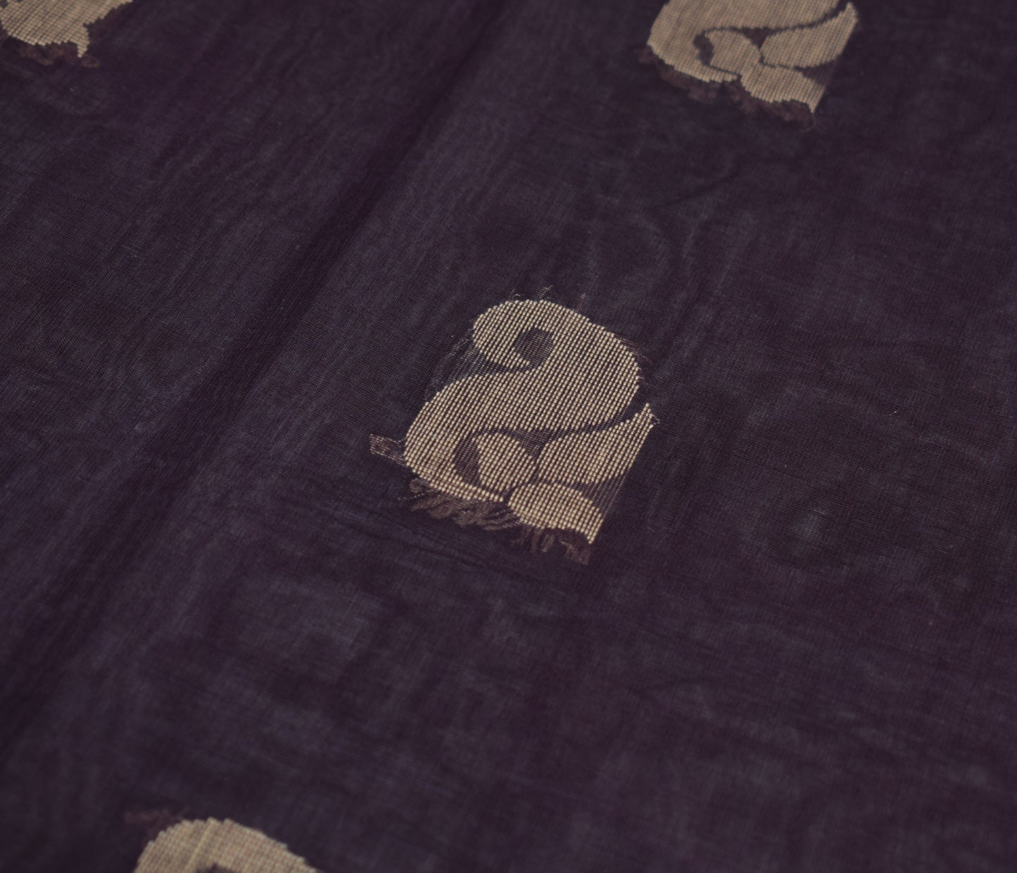 Sushila Vintage Floral Woven Saree Stripes Border Pure Cotton Purple Sari Fabric