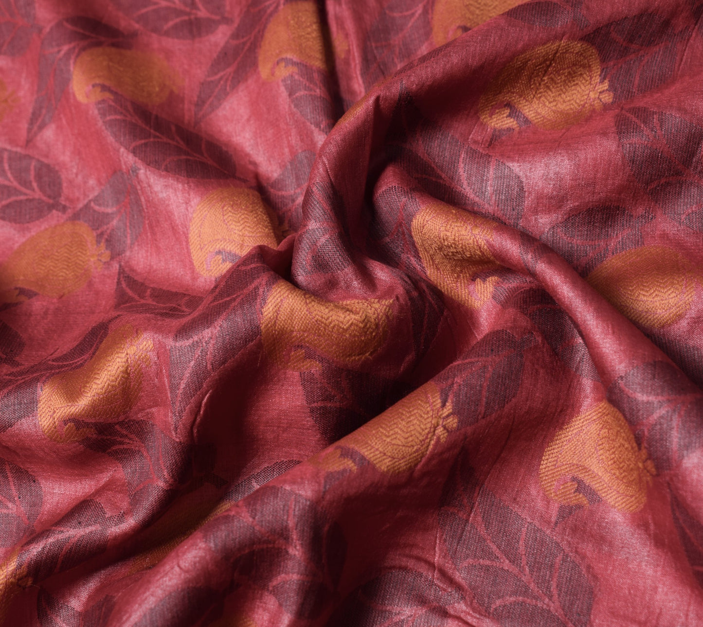 Sushila Vintage Paisley Woven Saree Pure Tussar Silk Maroon Soft 5YD Sari Fabric