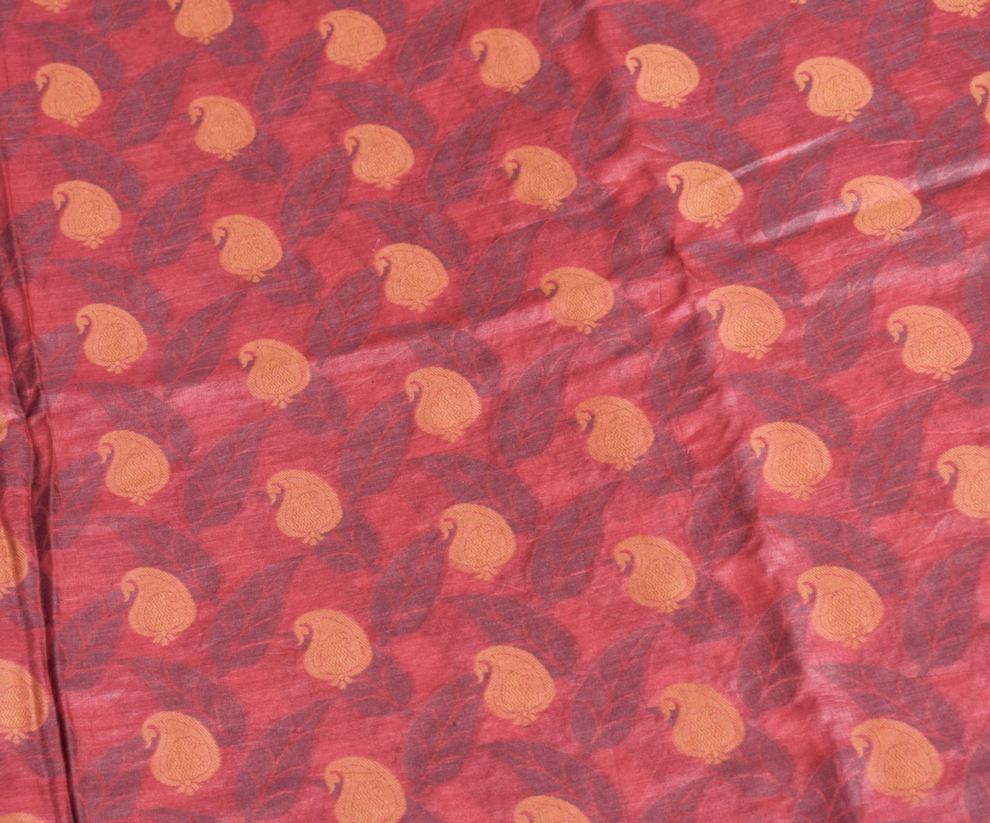 Sushila Vintage Paisley Woven Saree Pure Tussar Silk Maroon Soft 5YD Sari Fabric