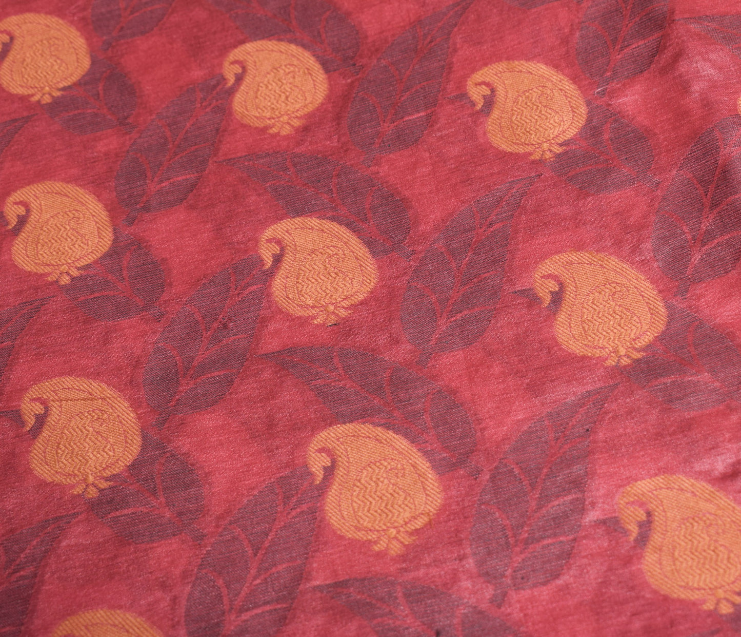 Sushila Vintage Paisley Woven Saree Pure Tussar Silk Maroon Soft 5YD Sari Fabric