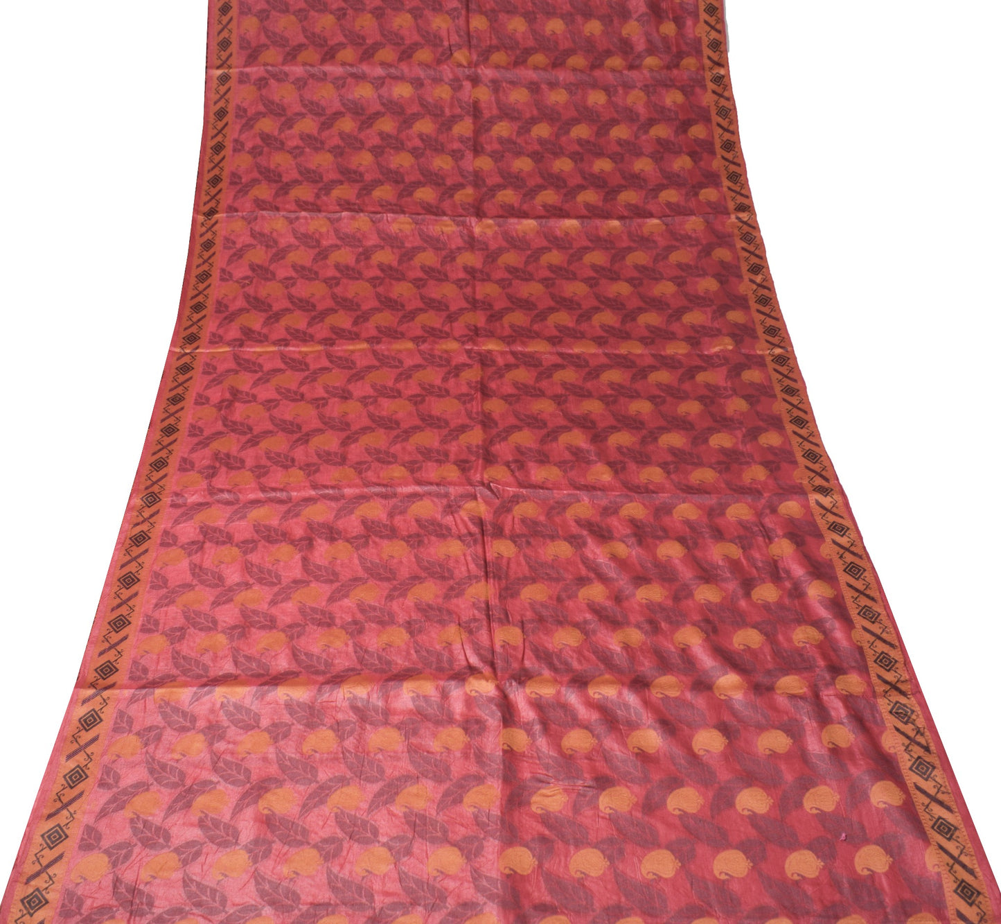 Sushila Vintage Paisley Woven Saree Pure Tussar Silk Maroon Soft 5YD Sari Fabric