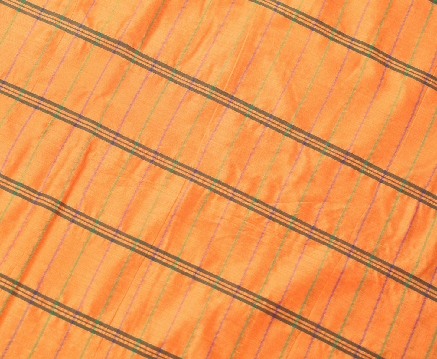 Sushila Vintage Orange Saree Art Cotton Stripes Hand-Woven 6YD Sari Craft Fabric