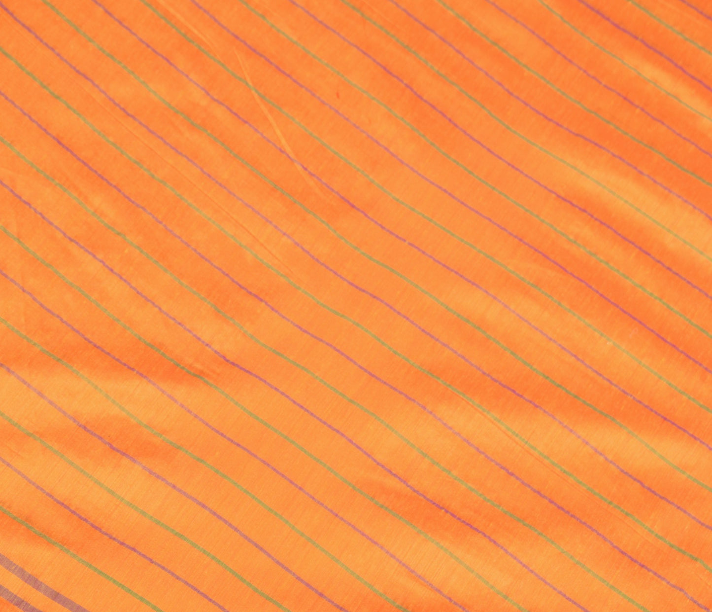Sushila Vintage Orange Saree Art Cotton Stripes Hand-Woven 6YD Sari Craft Fabric