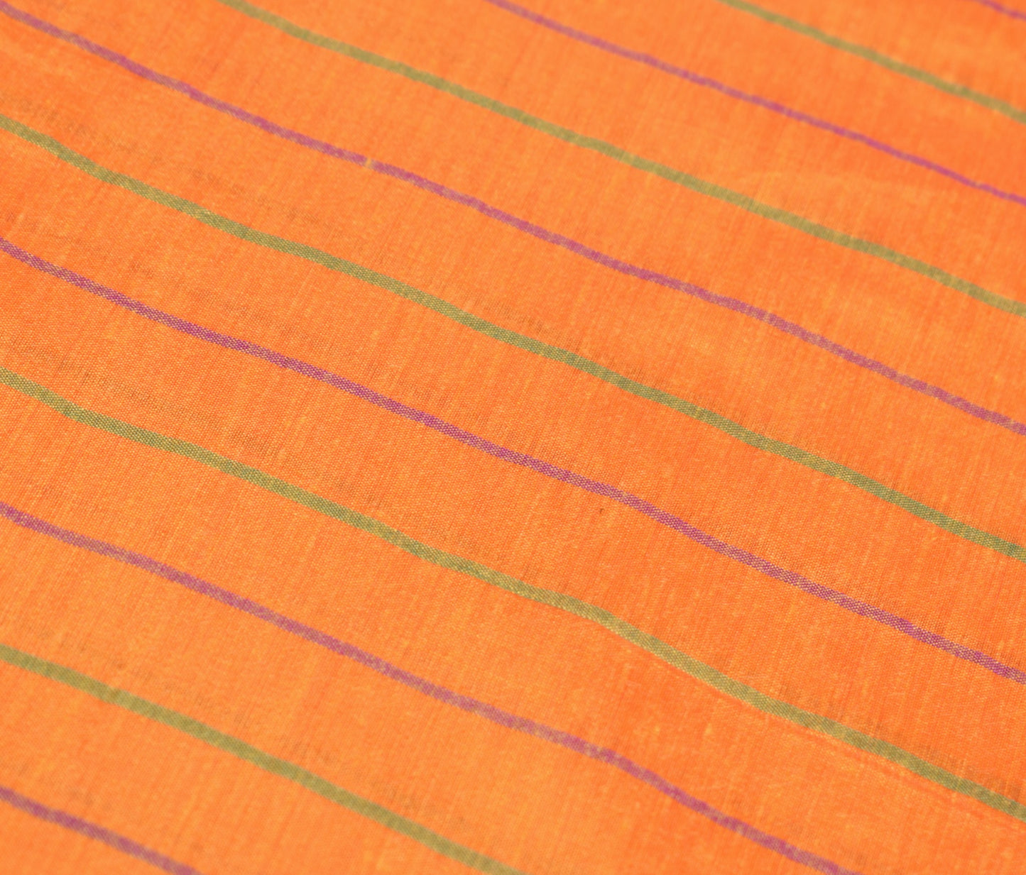Sushila Vintage Orange Saree Art Cotton Stripes Hand-Woven 6YD Sari Craft Fabric