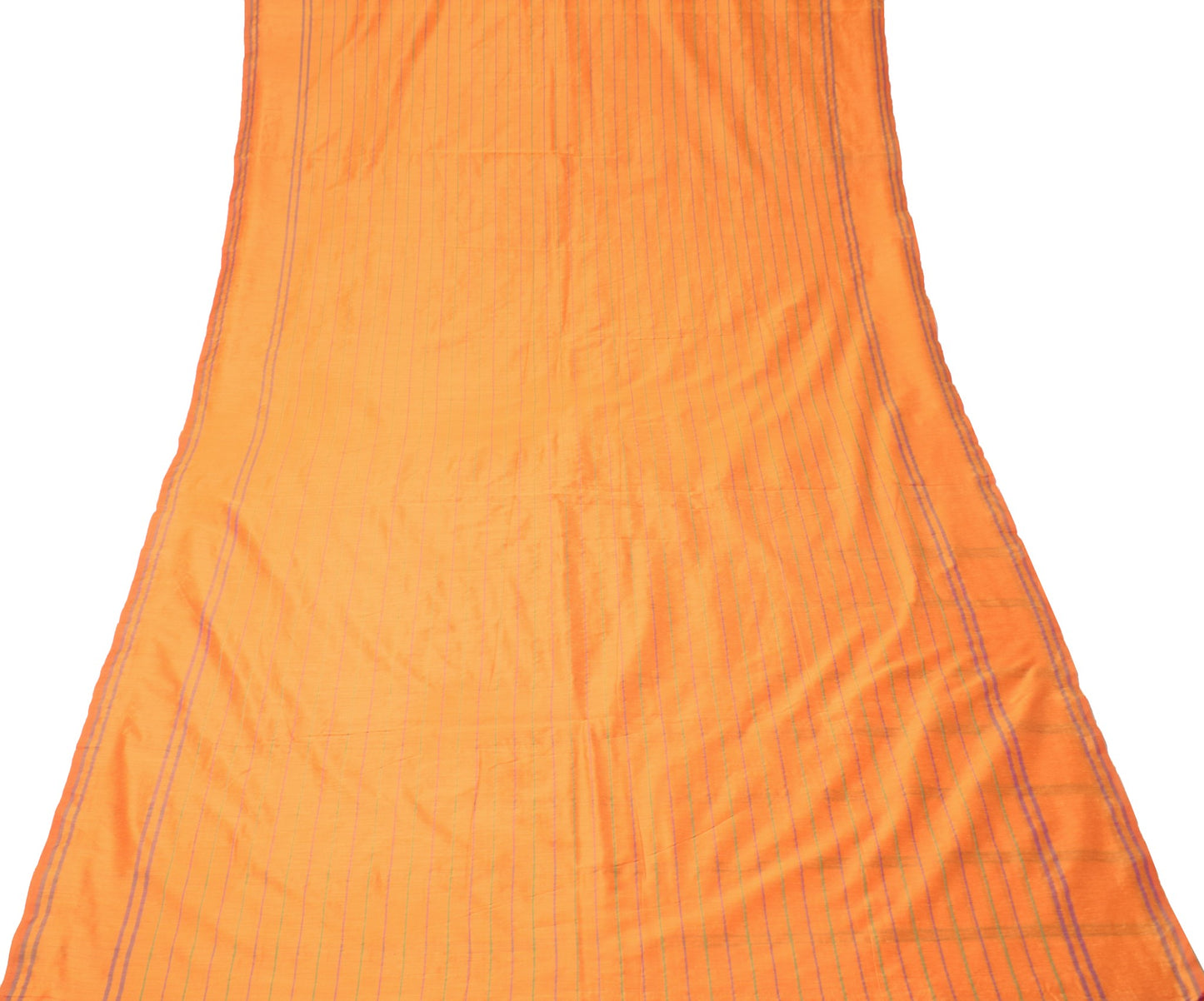 Sushila Vintage Orange Saree Art Cotton Stripes Hand-Woven 6YD Sari Craft Fabric