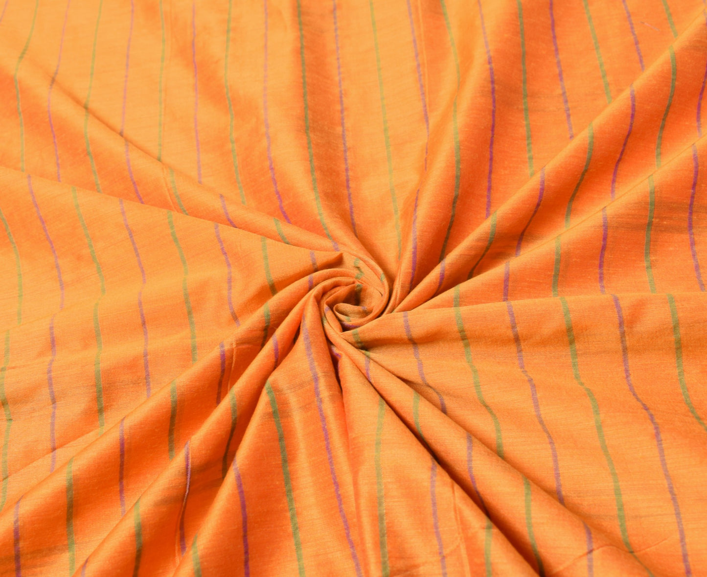 Sushila Vintage Orange Saree Art Cotton Stripes Hand-Woven 6YD Sari Craft Fabric