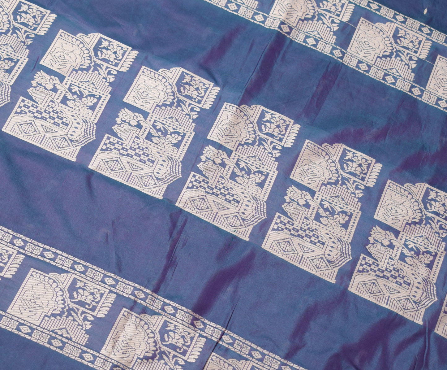 Sushila Vintage Handwoven Baluchari Saree Pure Silk Blue Soft 6 Yard Sari Fabric