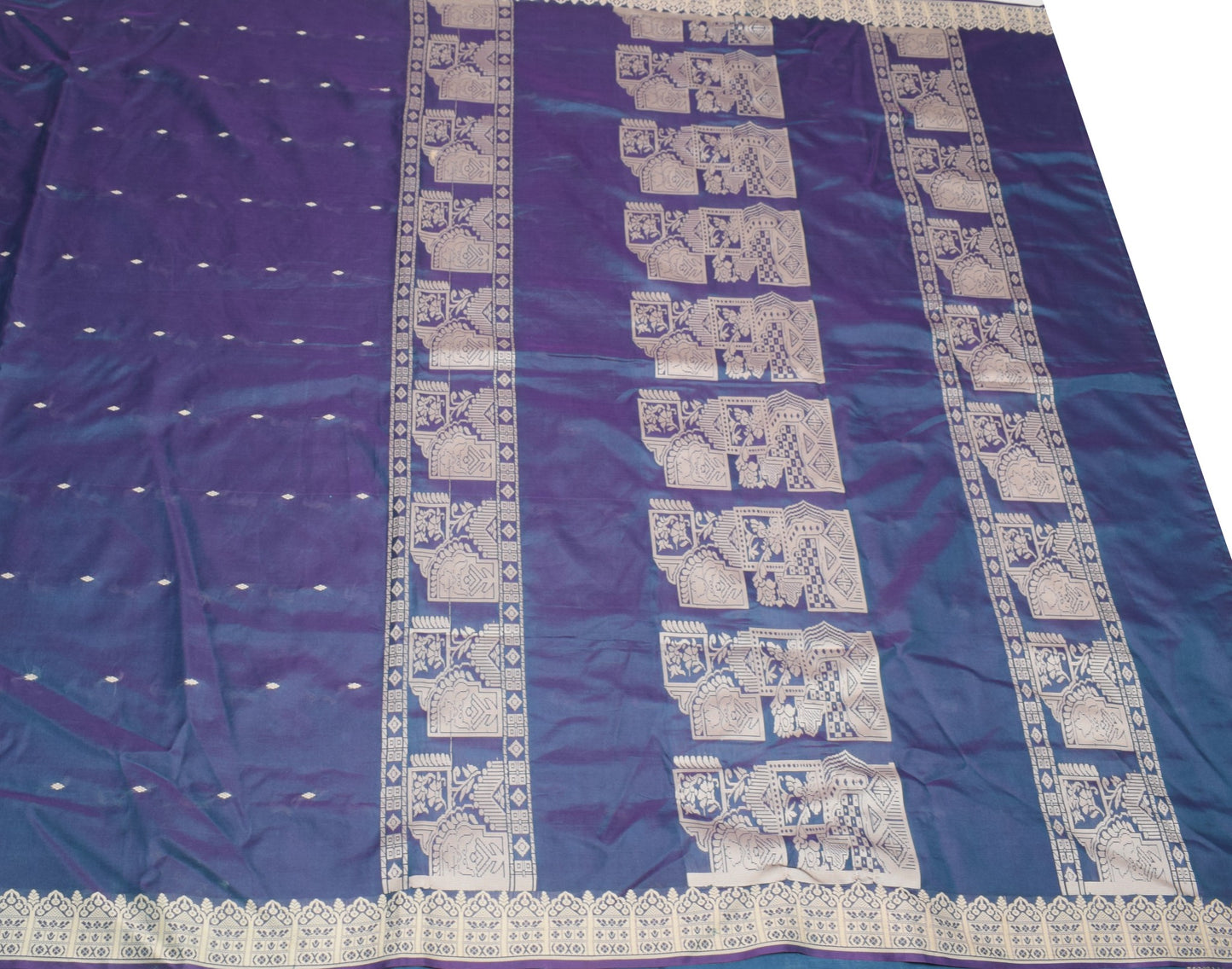 Sushila Vintage Handwoven Baluchari Saree Pure Silk Blue Soft 6 Yard Sari Fabric