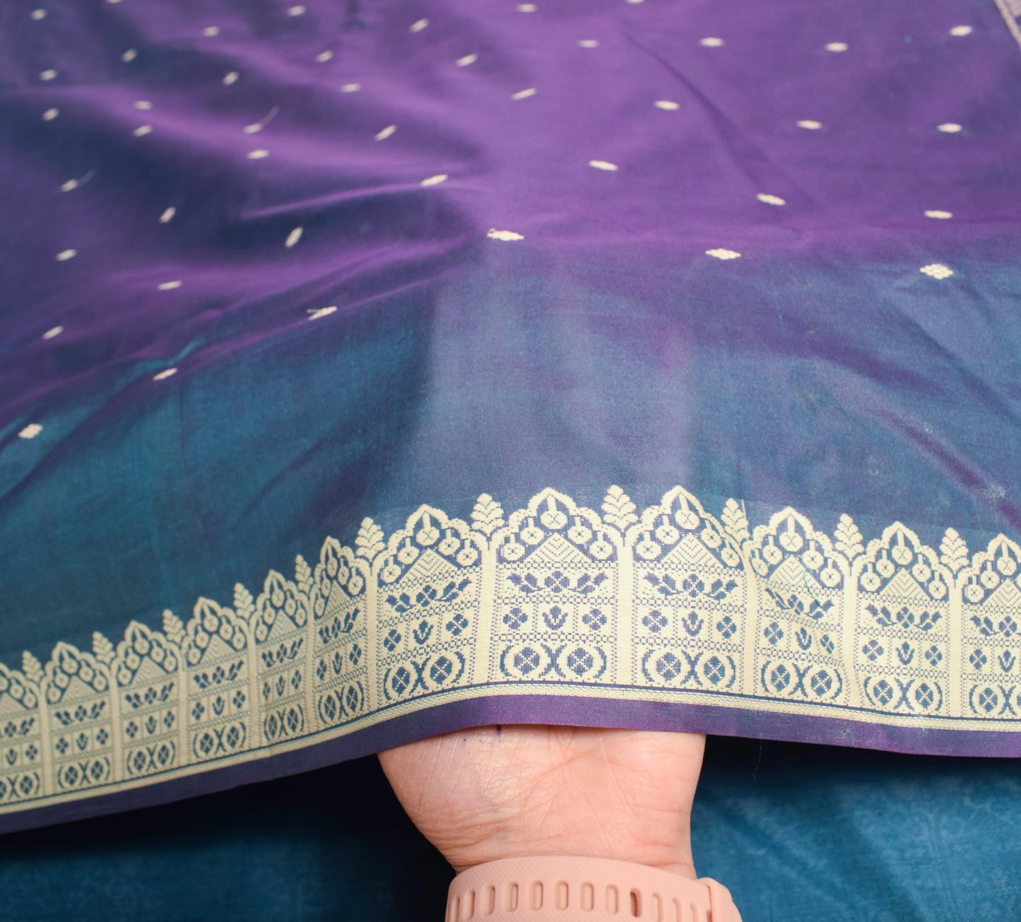 Sushila Vintage Handwoven Baluchari Saree Pure Silk Blue Soft 6 Yard Sari Fabric