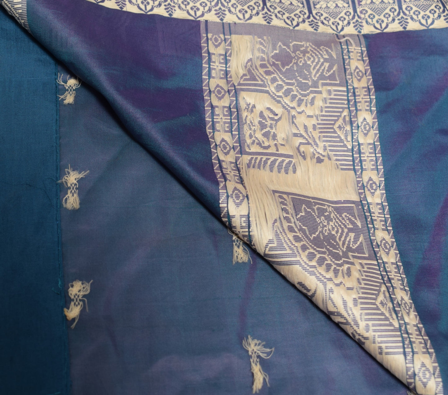 Sushila Vintage Handwoven Baluchari Saree Pure Silk Blue Soft 6 Yard Sari Fabric