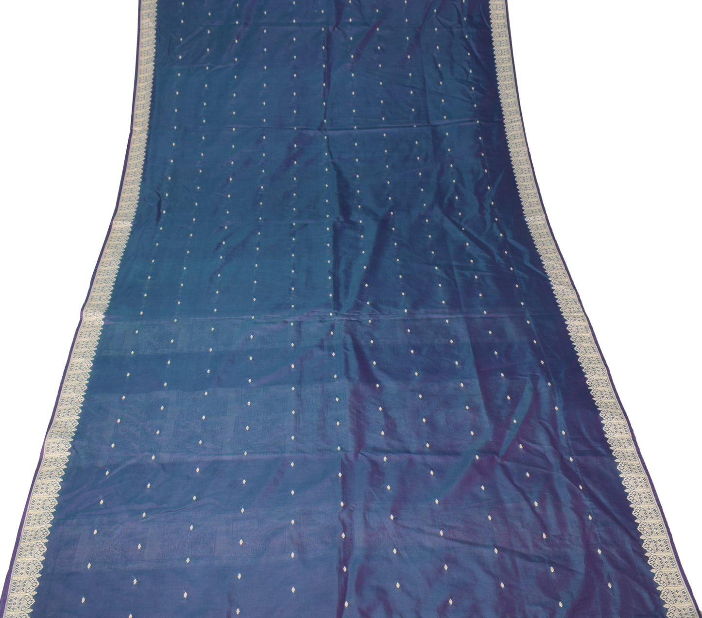 Sushila Vintage Handwoven Baluchari Saree Pure Silk Blue Soft 6 Yard Sari Fabric