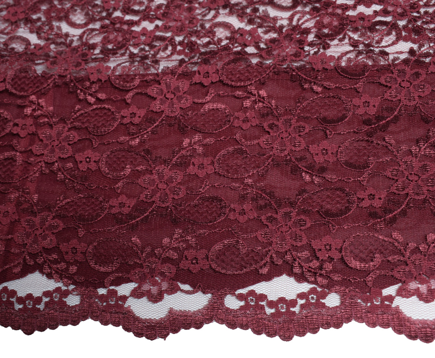 Sushila Vintage Burgundy Saree Net Mesh Floral Woven Cutwork Sari Dress Fabric