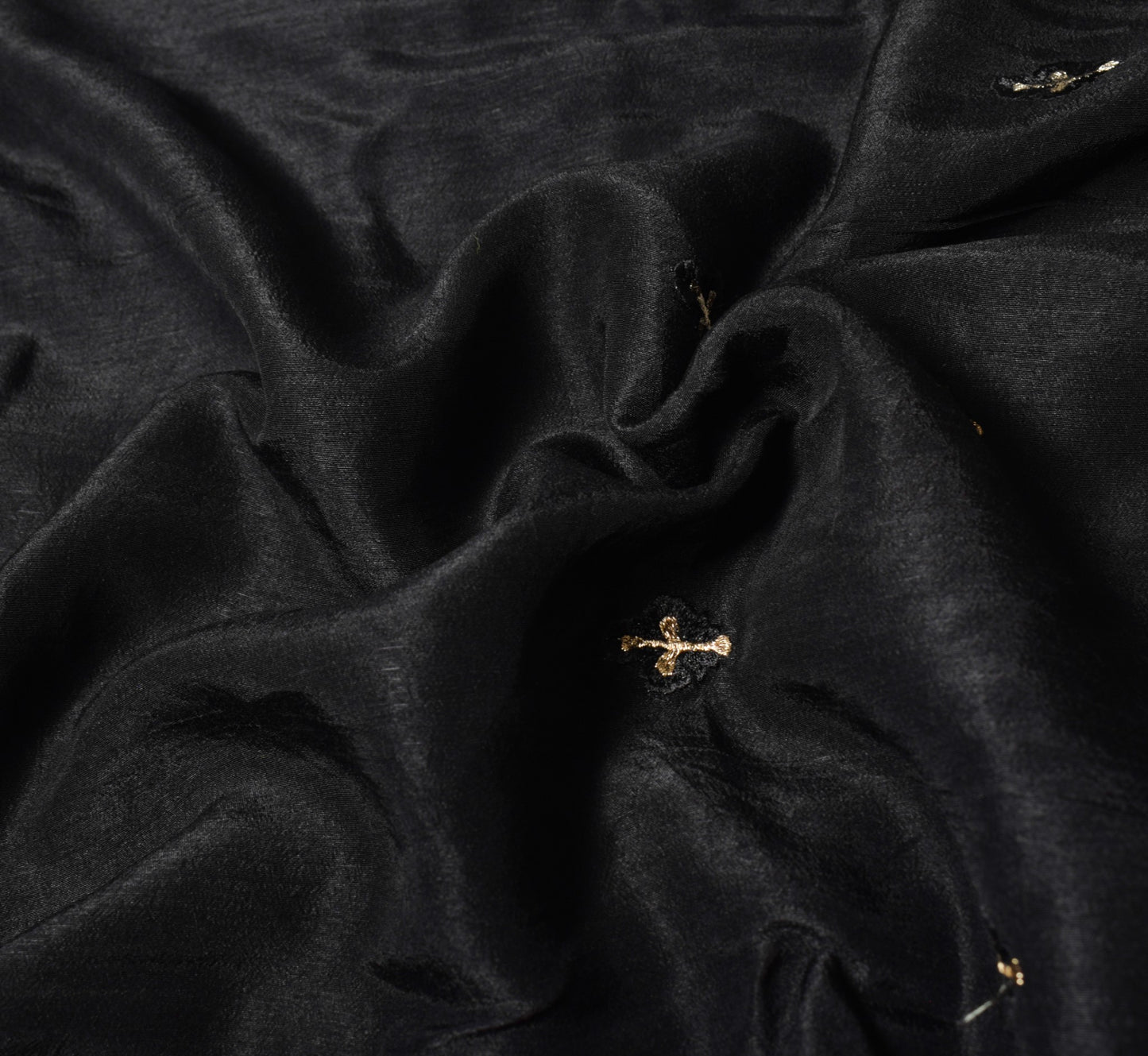 Sushila Vintage Black Embroidered Saree Contrast Border Pure Cotton HEAVY Sari