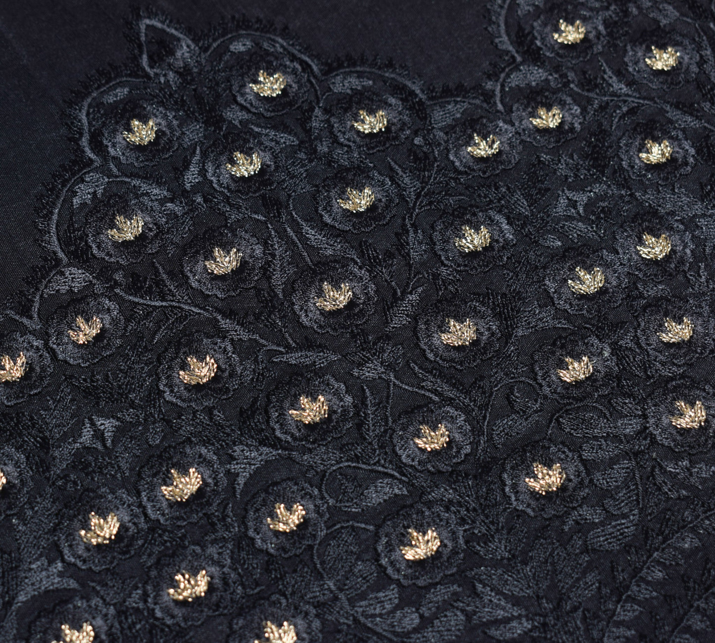 Sushila Vintage Black Embroidered Saree Contrast Border Pure Cotton HEAVY Sari
