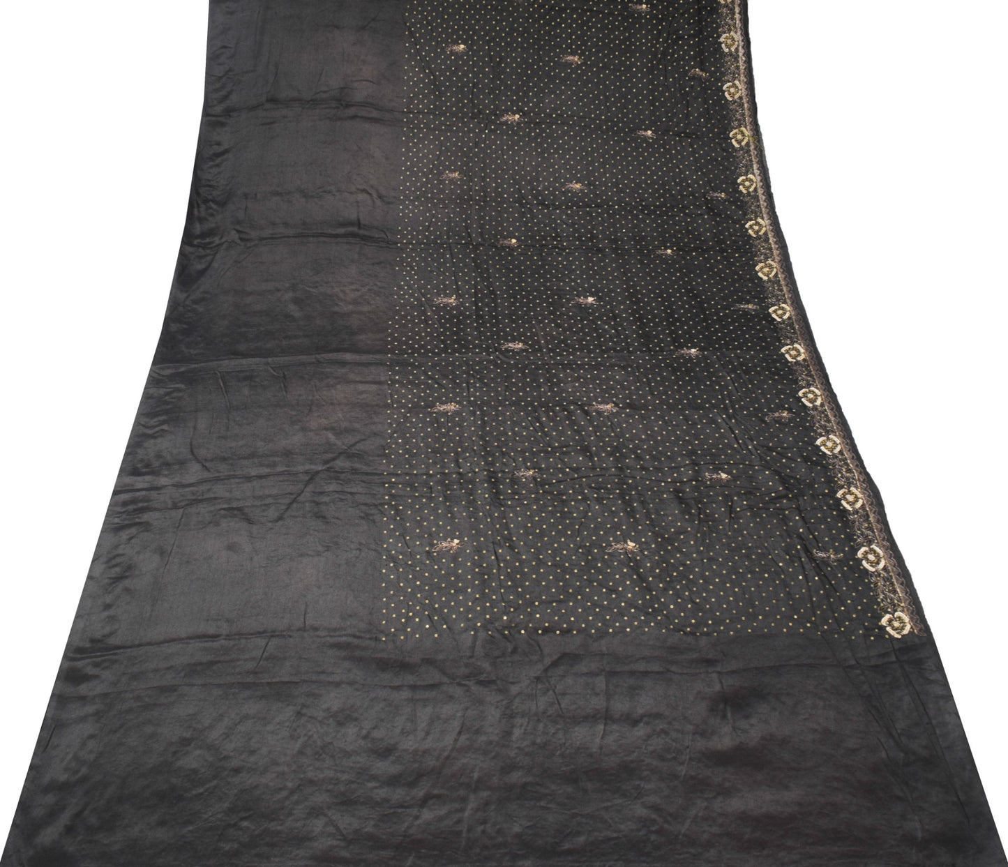 Sushila Vintage Zardozi Aari Work Saree Pure Silk Black HEAVY Sari Craft Fabric